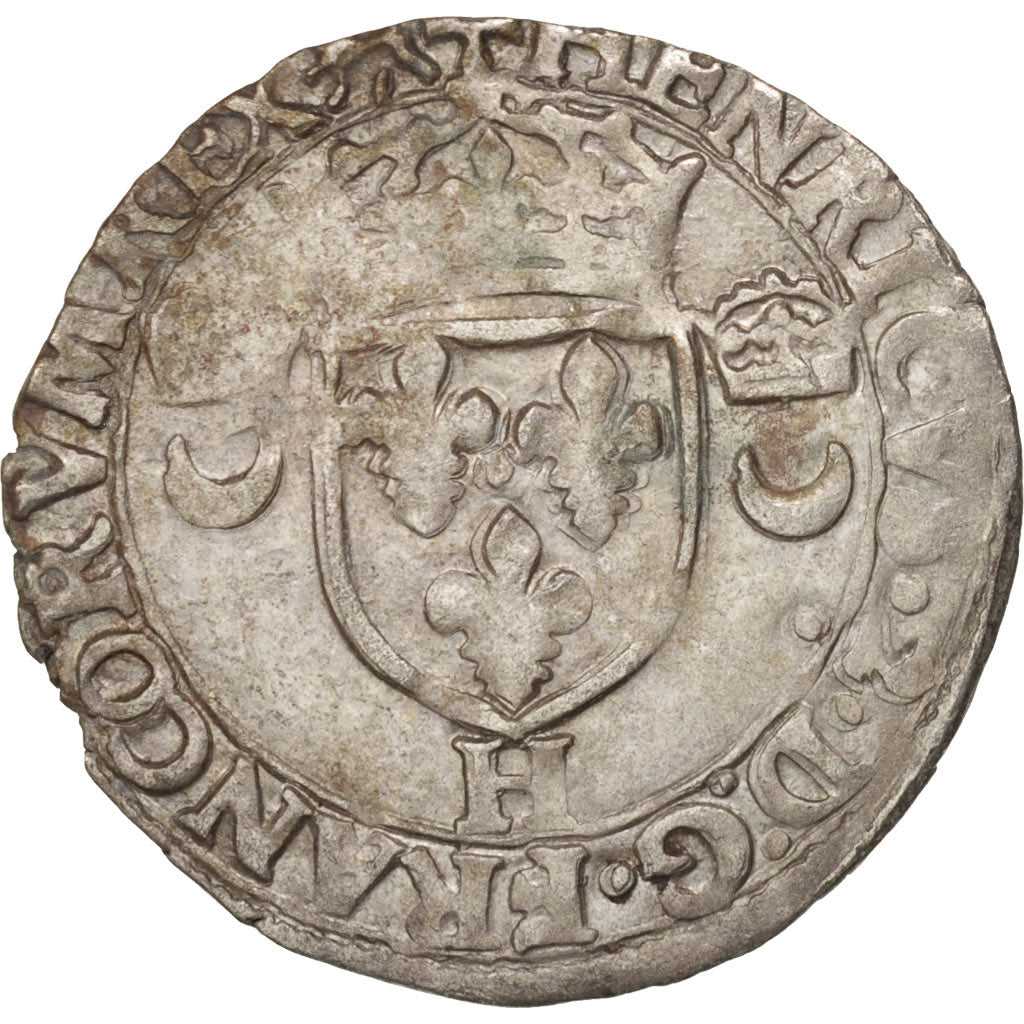 Moneda, Francia, Douzain aux croissants, 1552, La Rochelle, BC+, Vellón