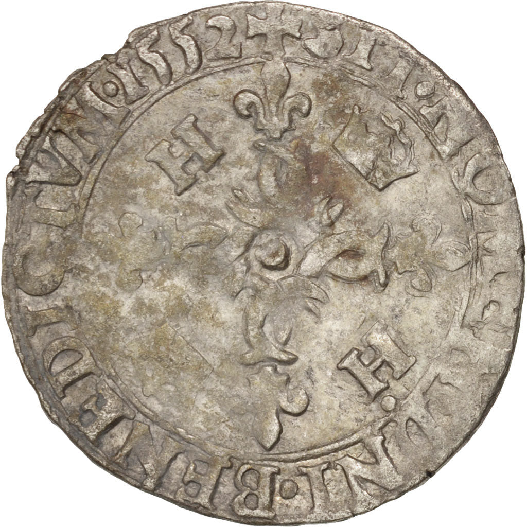 Moneda, Francia, Douzain aux croissants, 1552, La Rochelle, BC+, Vellón