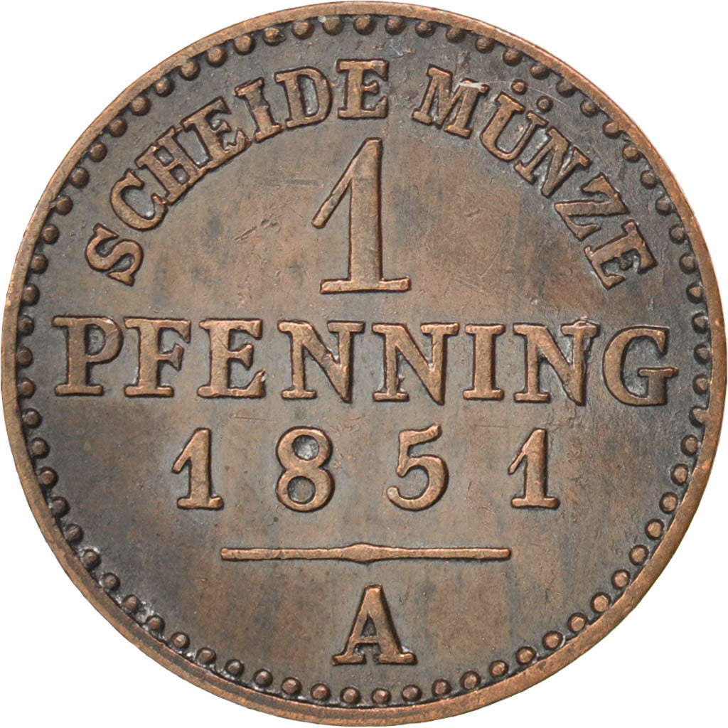GERMAN STATES, Pfennig, 1851, Berlin, KM #260, AU(55-58), Copper, 1.47