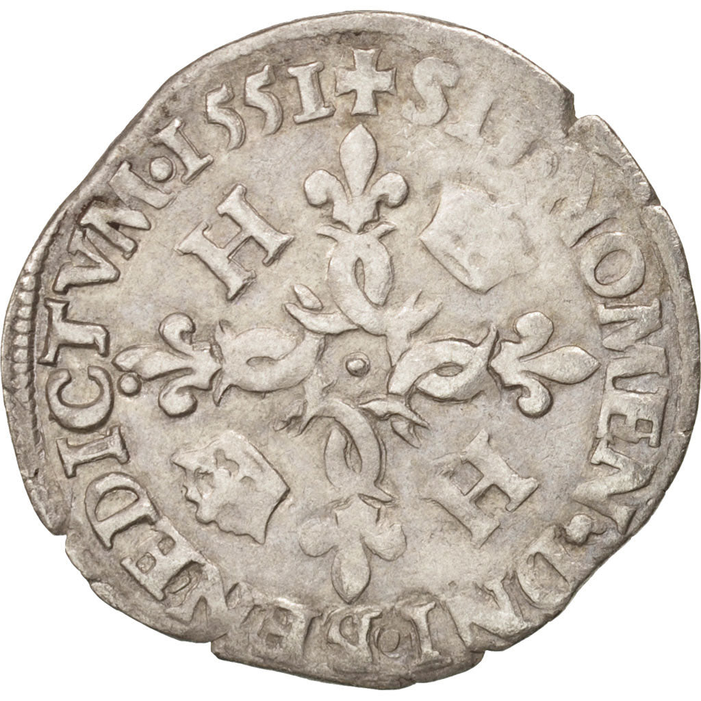 Coin, France, Douzain aux croissants, 1551, Paris, EF(40-45), Billon