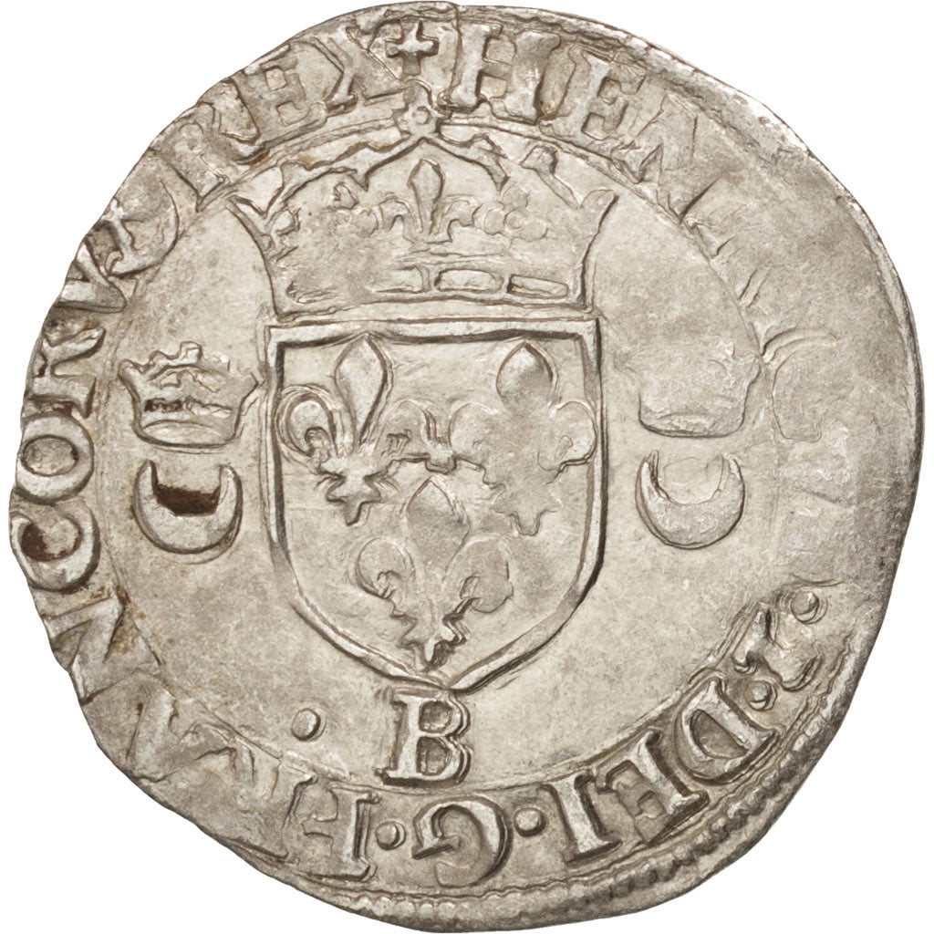 Munten, Frankrijk, Douzain aux croissants, 1549, Rouen, ZF, Billon, Duplessy:997