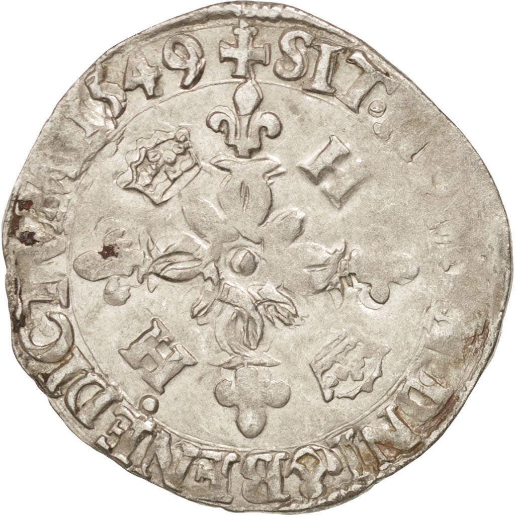 Munten, Frankrijk, Douzain aux croissants, 1549, Rouen, ZF, Billon, Duplessy:997