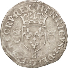 Moneda, Francia, Douzain aux croissants, 1552, Rouen, MBC, Vellón, Duplessy:997