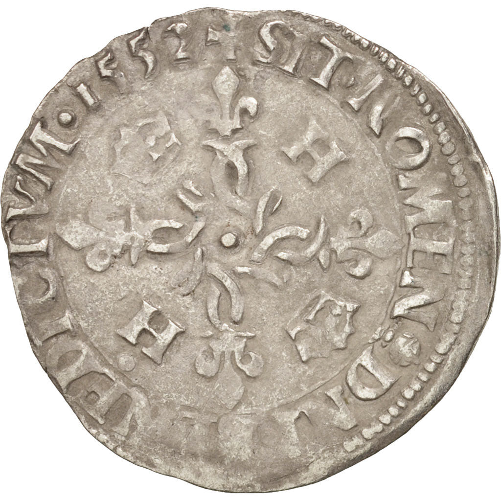 Moneda, Francia, Douzain aux croissants, 1552, Rouen, MBC, Vellón, Duplessy:997