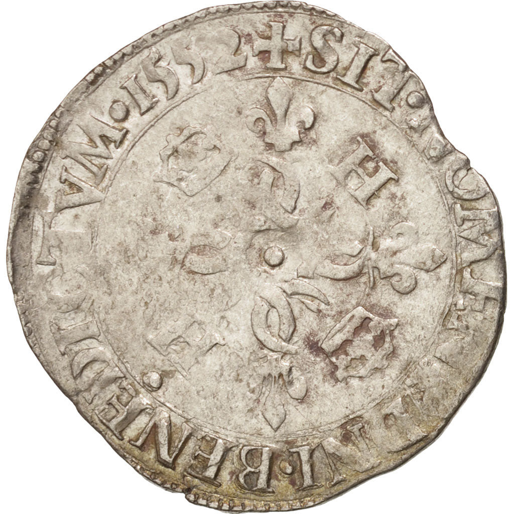 France, Douzain aux croissants, 1552, Rouen, VF(30-35), Billon, Duplessy:997