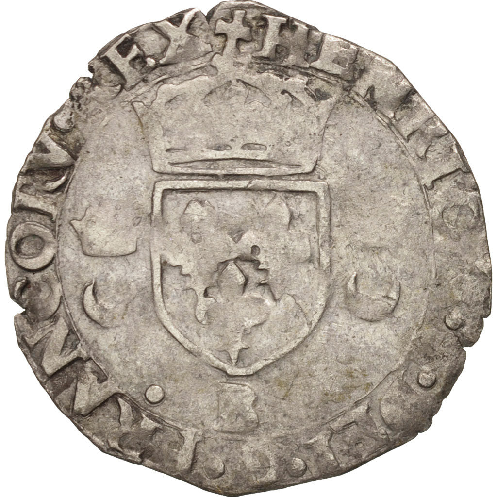 Moneda, Francia, Douzain aux croissants, 1552, Rouen, BC+, Vellón, Duplessy:997