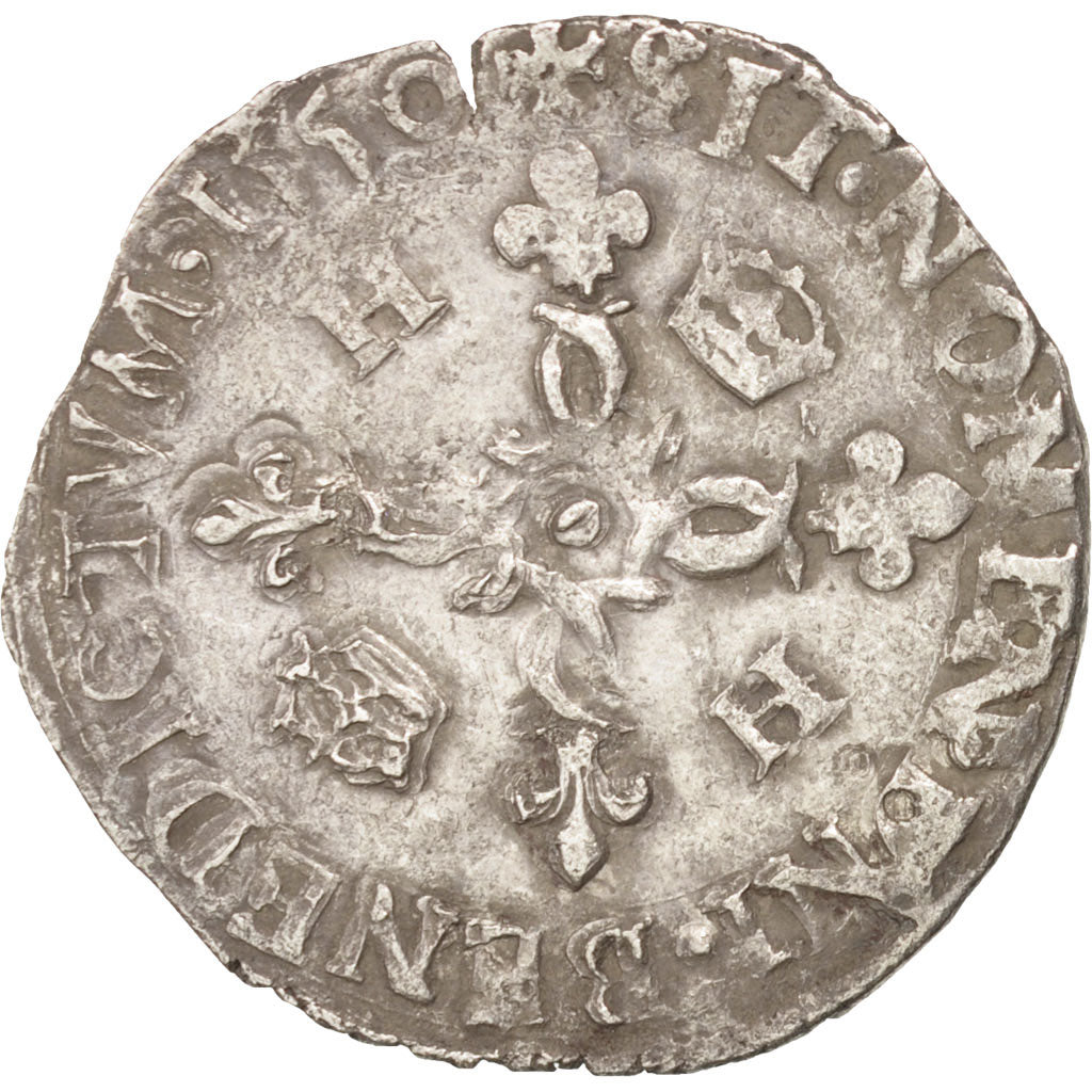 France, Douzain aux croissants, 1550, La Rochelle, VF(30-35), Billon