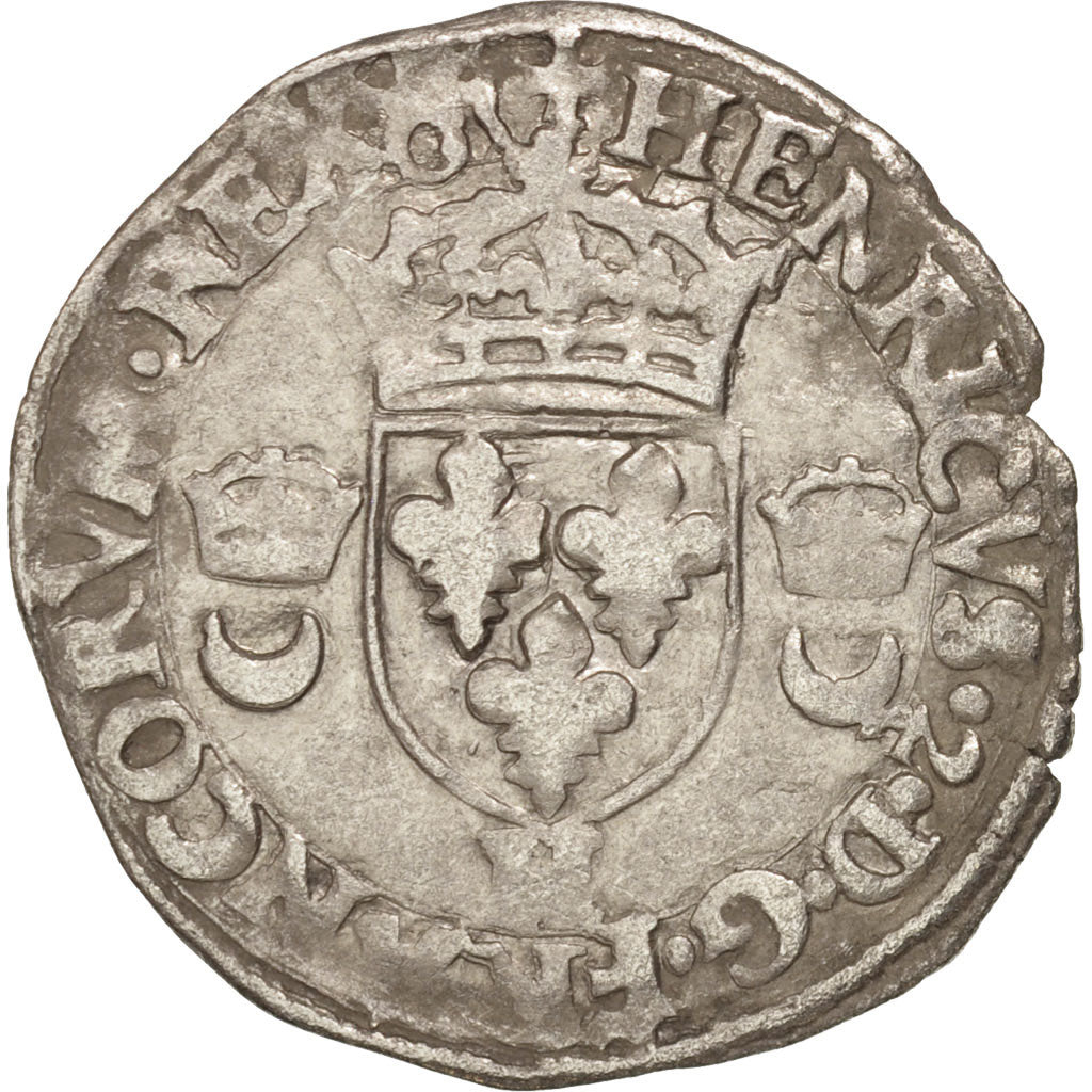 France, Douzain aux croissants, 1550, La Rochelle, VF(30-35), Billon
