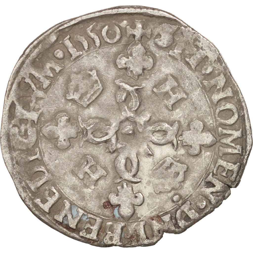 France, Douzain aux croissants, 1550, La Rochelle, VF(30-35), Billon