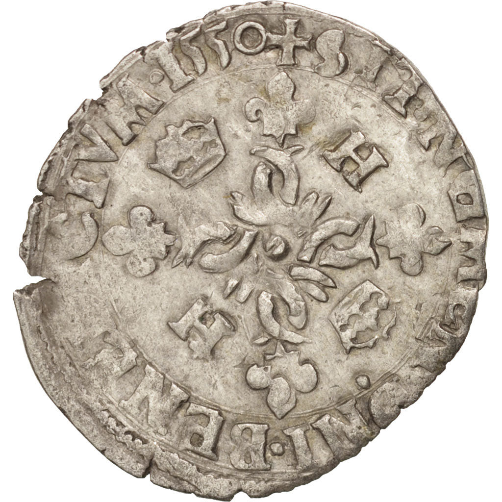 Coin, France, Douzain aux croissants, 1550, La Rochelle, VF(30-35), Billon