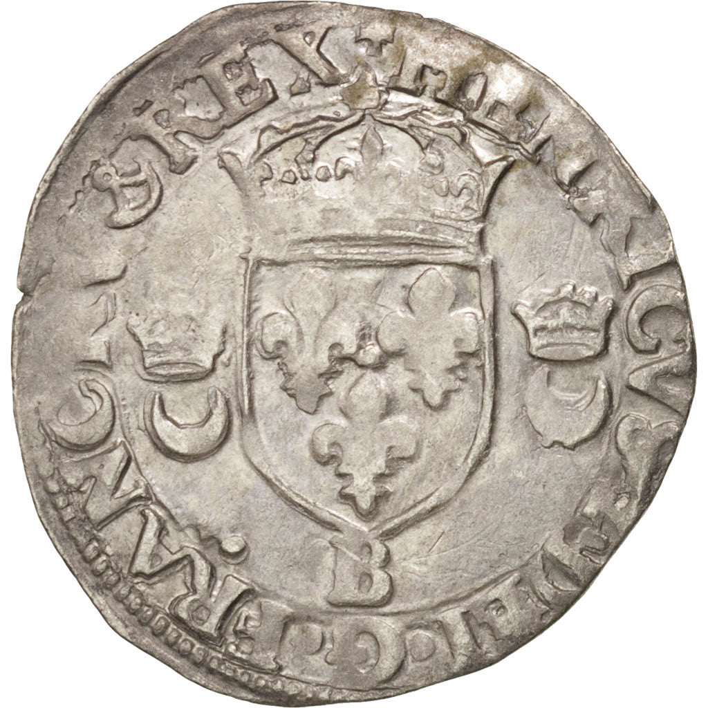 Münze, Frankreich, Douzain aux croissants, 1549, Rouen, S+, Billon