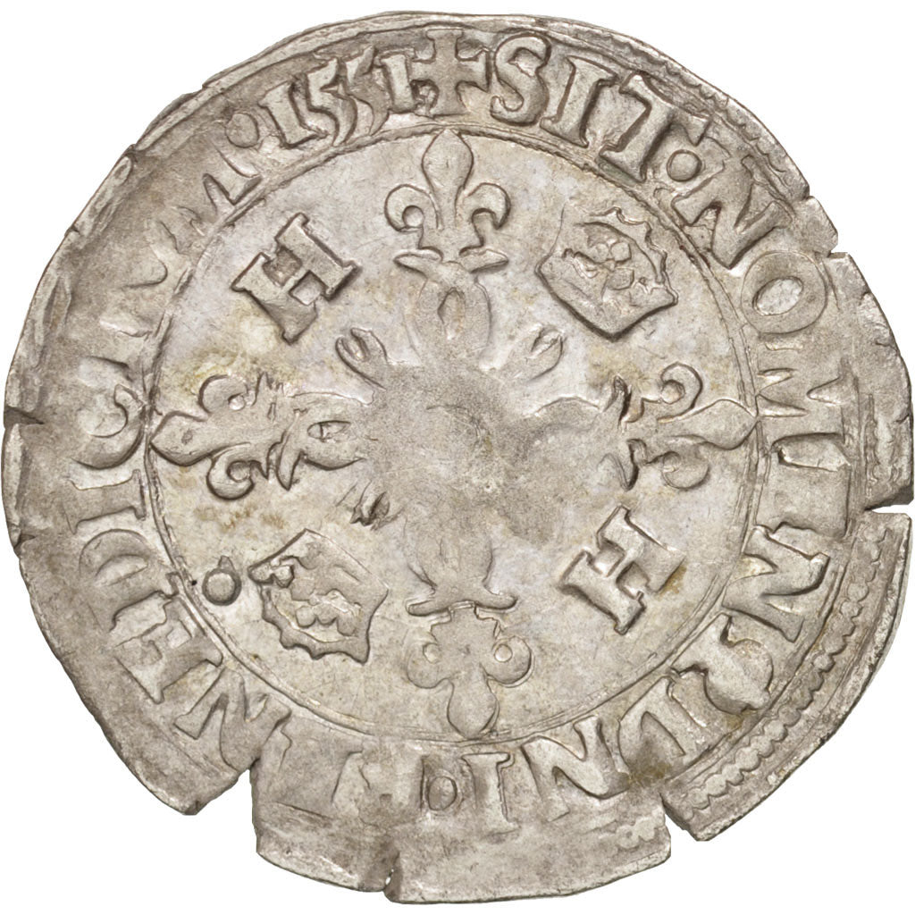Munten, Frankrijk, Douzain aux croissants, 1551, Rouen, ZF, Billon, Duplessy:997