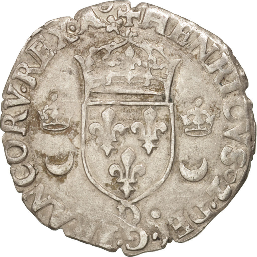 Monnaie, France, Douzain aux croissants, 1554, Lyon, TTB, Billon, Duplessy:997