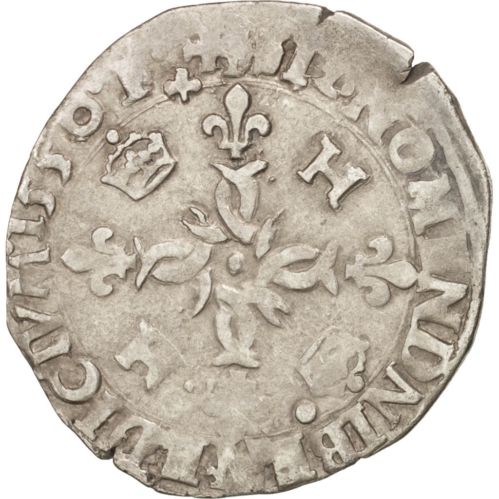 France, Douzain aux croissants, 1550, Lyons, VF(20-25), Billon, Duplessy:997