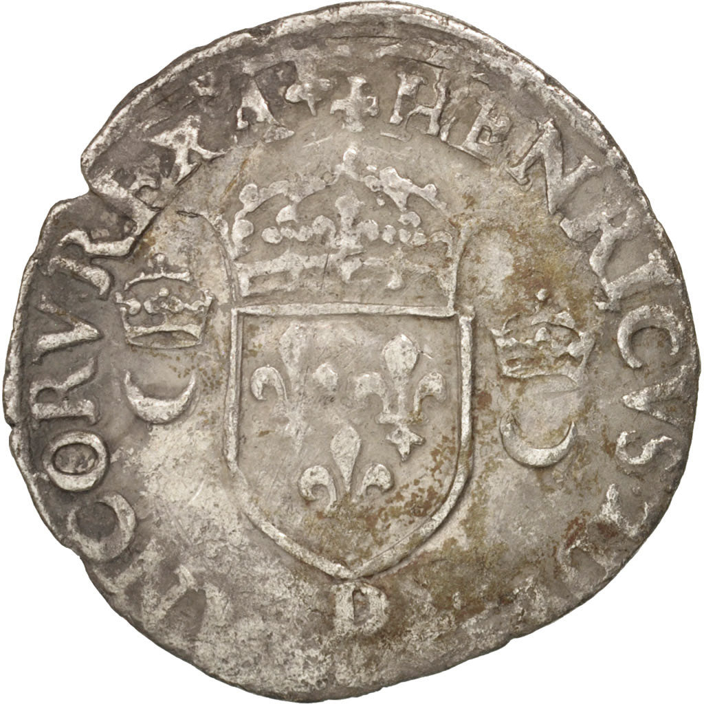 Moneta, Francia, Douzain aux croissants, 1555, Lyons, MB, Biglione, Duplessy:997