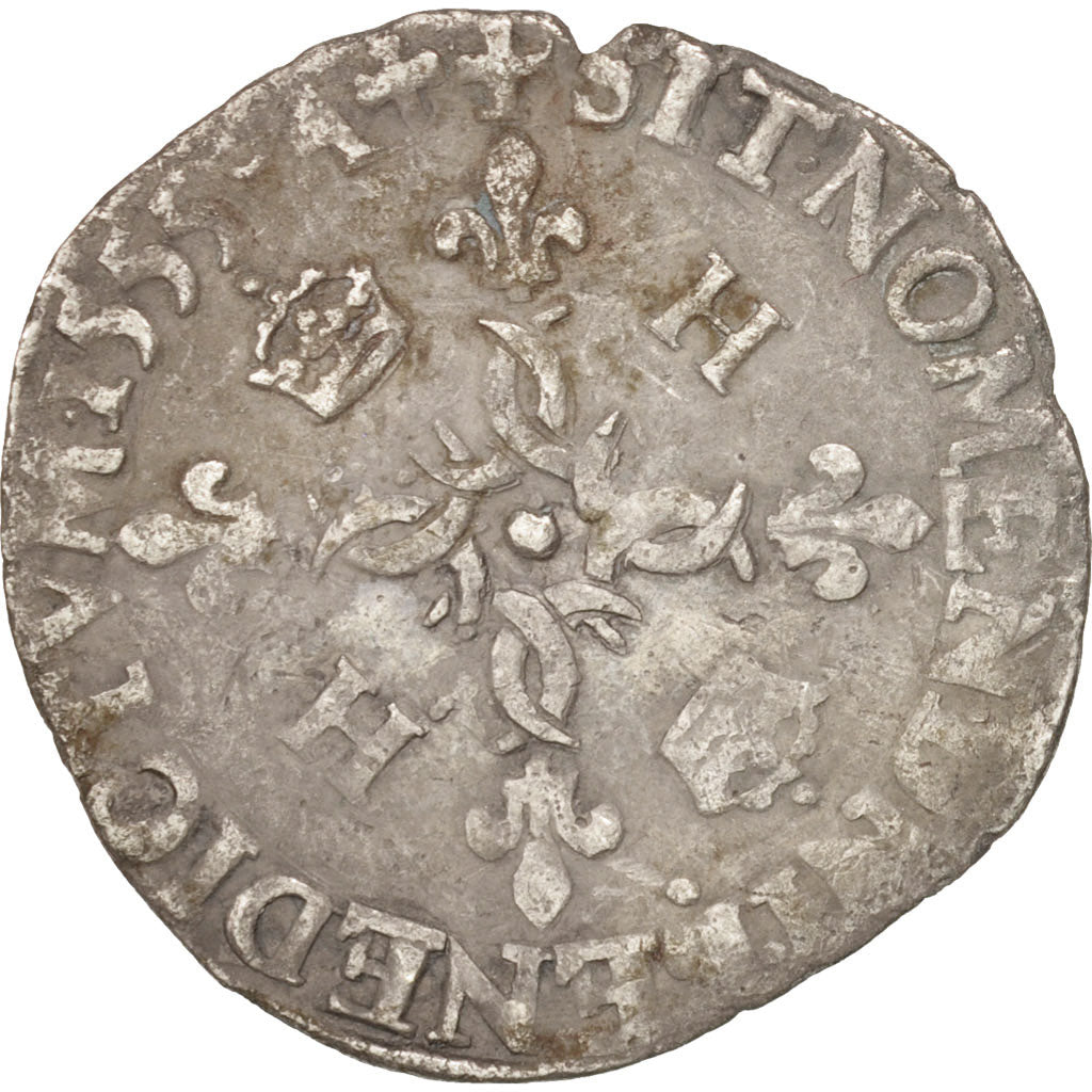 Moneta, Francia, Douzain aux croissants, 1555, Lyons, MB, Biglione, Duplessy:997