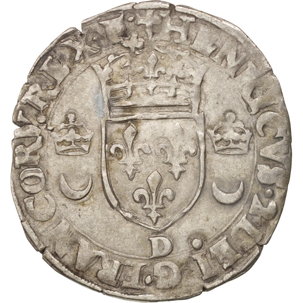 France, Douzain aux croissants, 1552, Lyons, AU(50-53), Billon, Duplessy:997