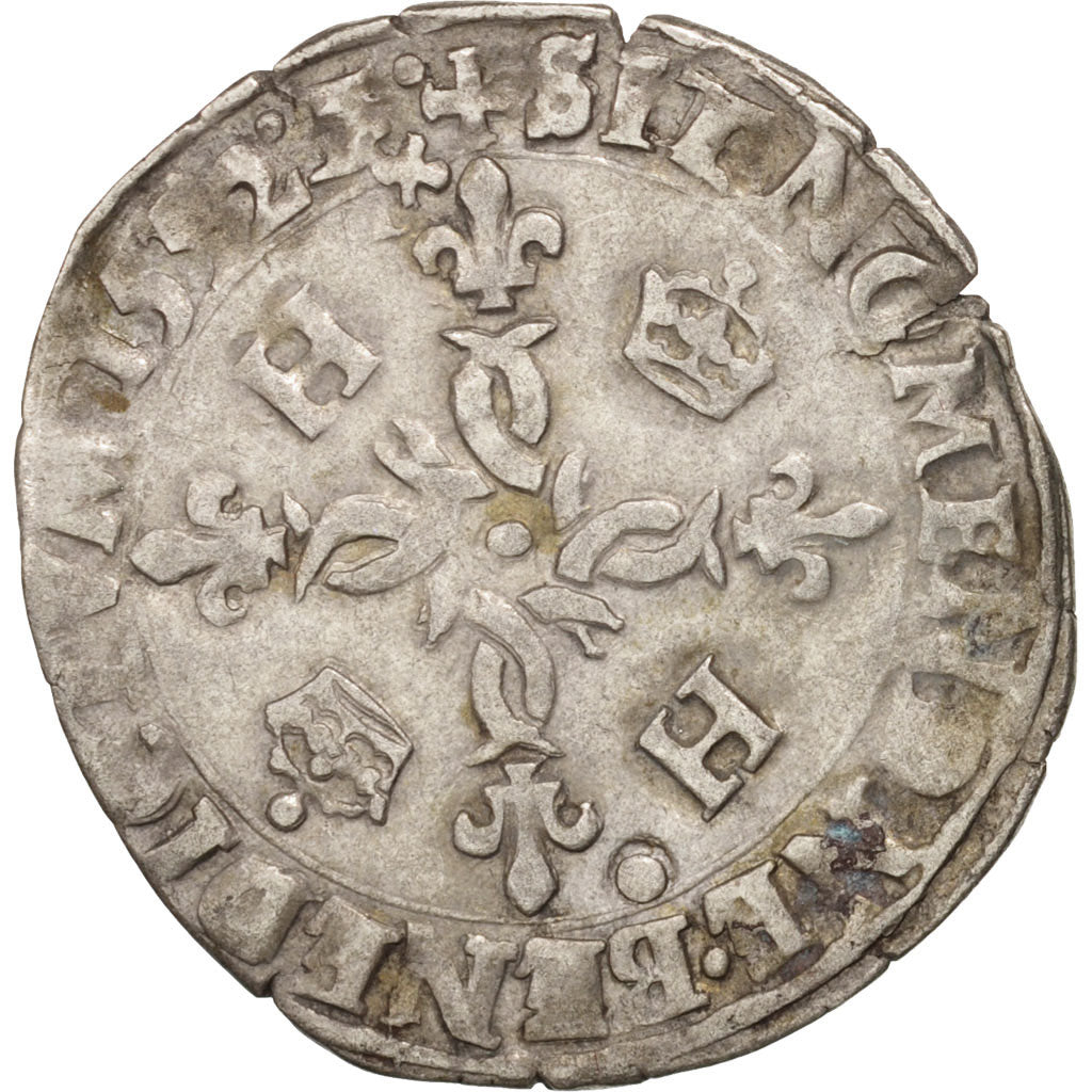 France, Douzain aux croissants, 1552, Lyons, AU(50-53), Billon, Duplessy:997