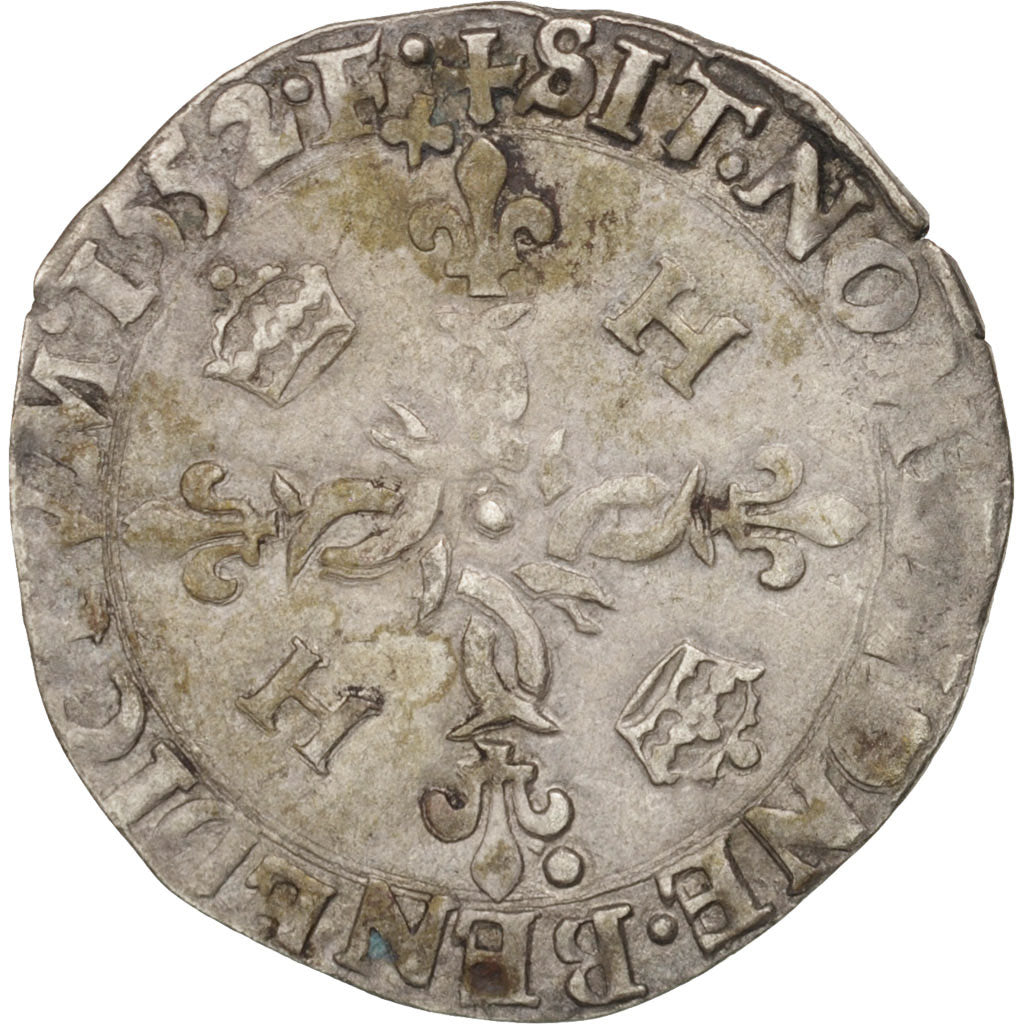 Moneta, Francia, Douzain aux croissants, 1552, Lyons, BB, Biglione, Duplessy:997