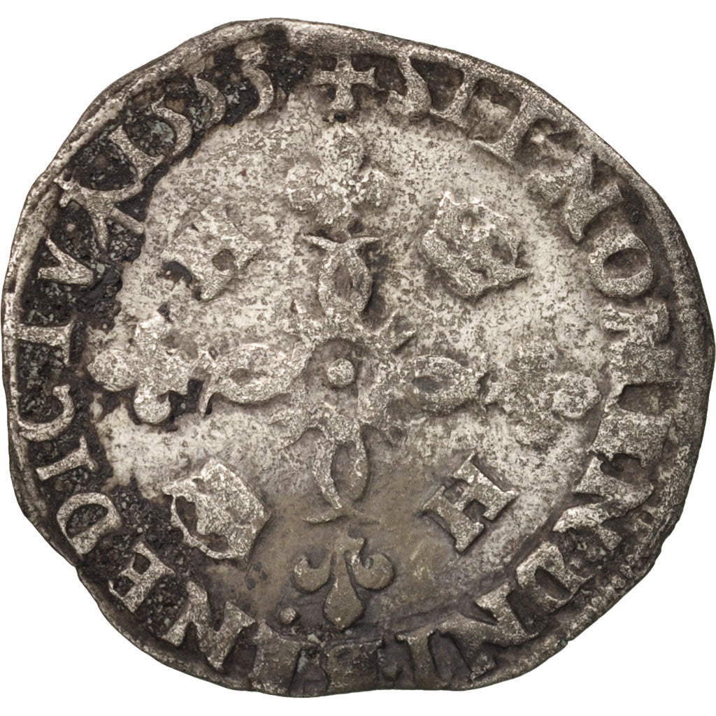 Moneta, Francja, Douzain aux croissants, 1555, Dijon, VF(20-25), Bilon