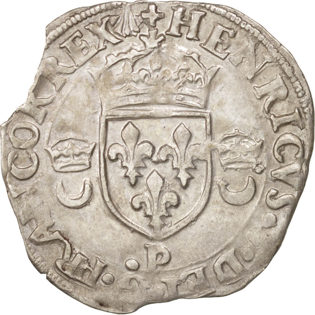 Coin, France, Douzain aux croissants, 1552, Dijon, EF(40-45), Billon