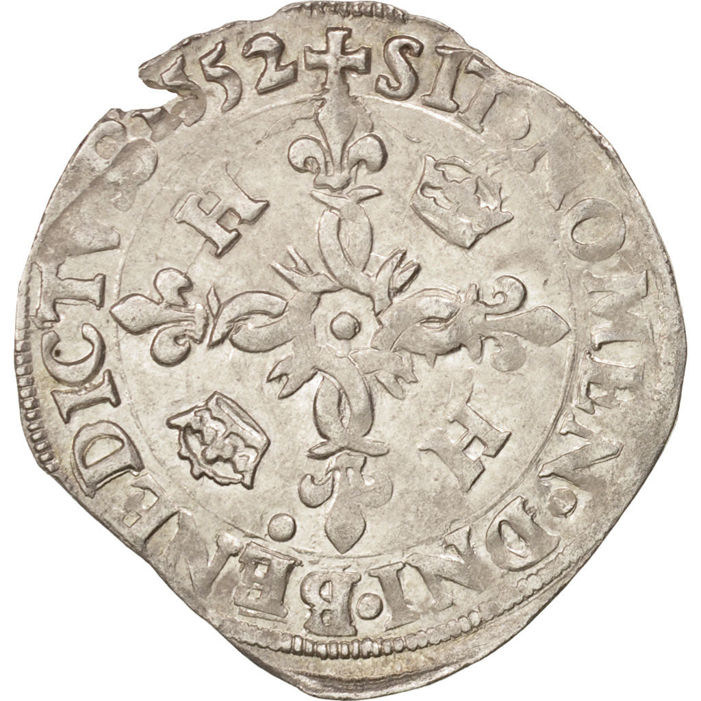 Coin, France, Douzain aux croissants, 1552, Dijon, EF(40-45), Billon