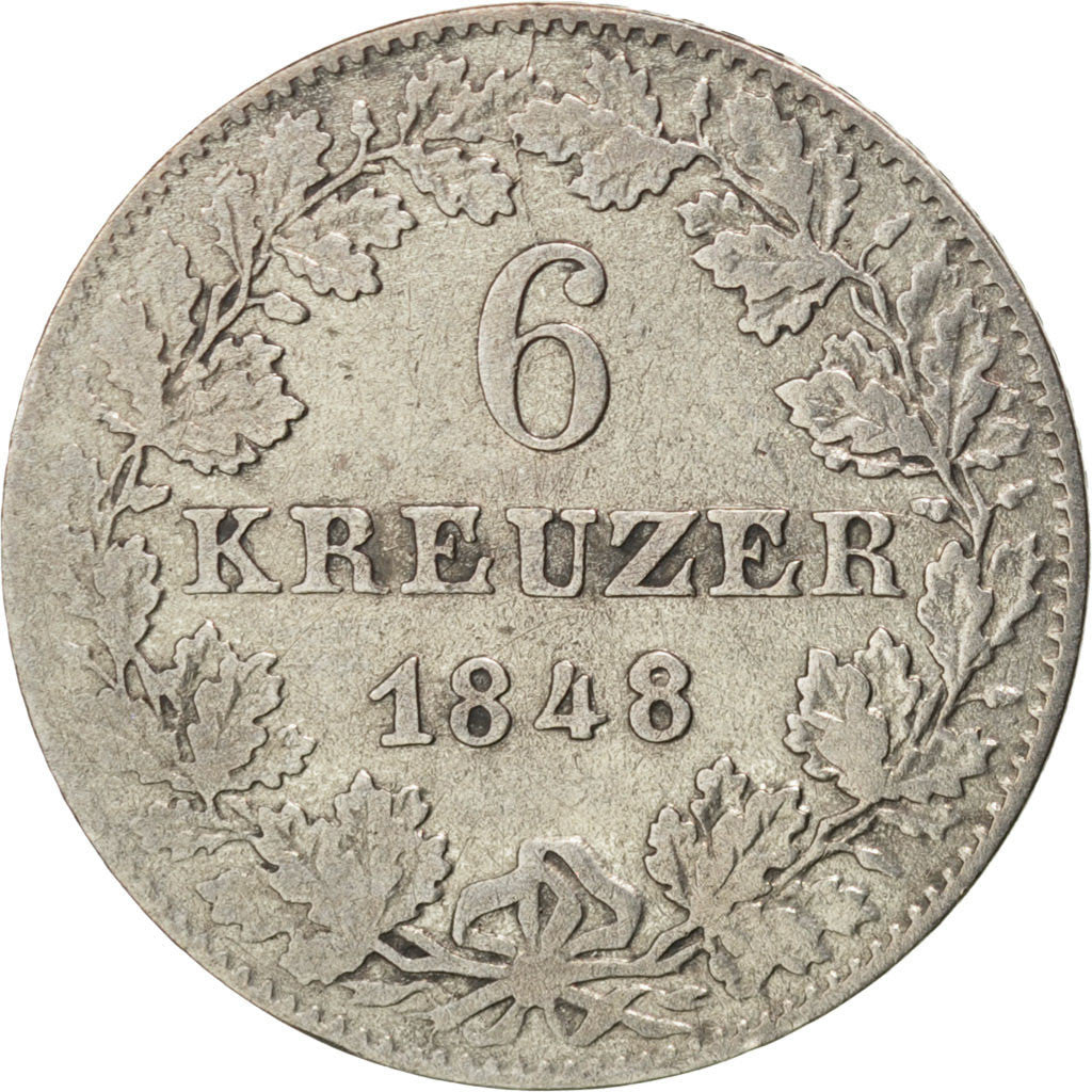 GERMAN STATES, 6 Kreuzer, 1848, KM #335, VF(30-35), Silver, 2.18