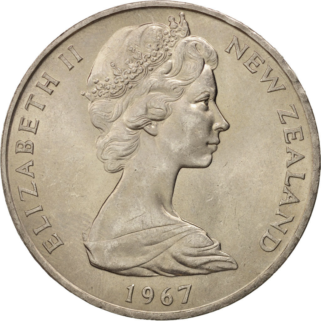 New Zealand, Elizabeth II, Dollar, 1967, AU(55-58), Copper-nickel