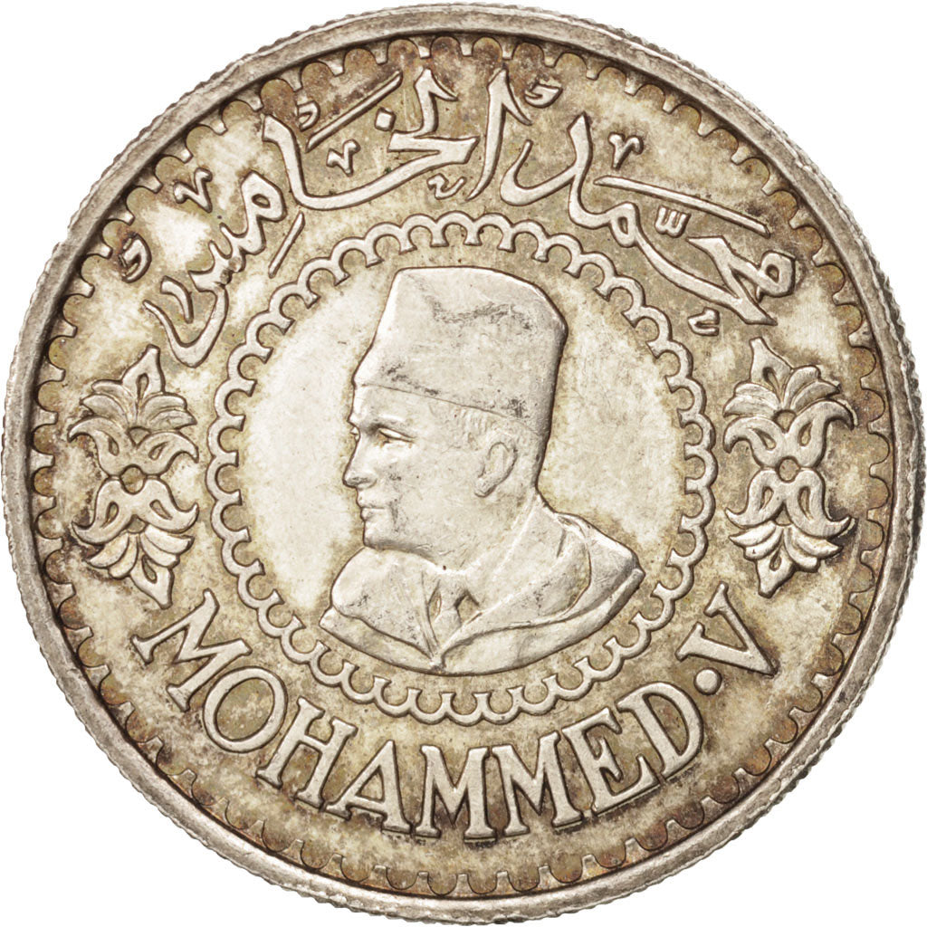 Morocco, Mohammed V, 500 Francs, 1956, Paris, EF(40-45), Silver, KM:54