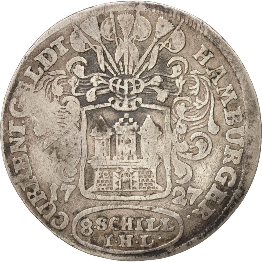 Coin, German States, HAMBURG, 8 Schilling, 1/2 Mark, 1727, Hamburg, EF(40-45)