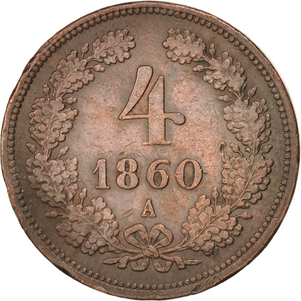 Coin, Austria, Franz Joseph I, 4 Kreuzer, 1860, Vienne, AU(50-53), Copper