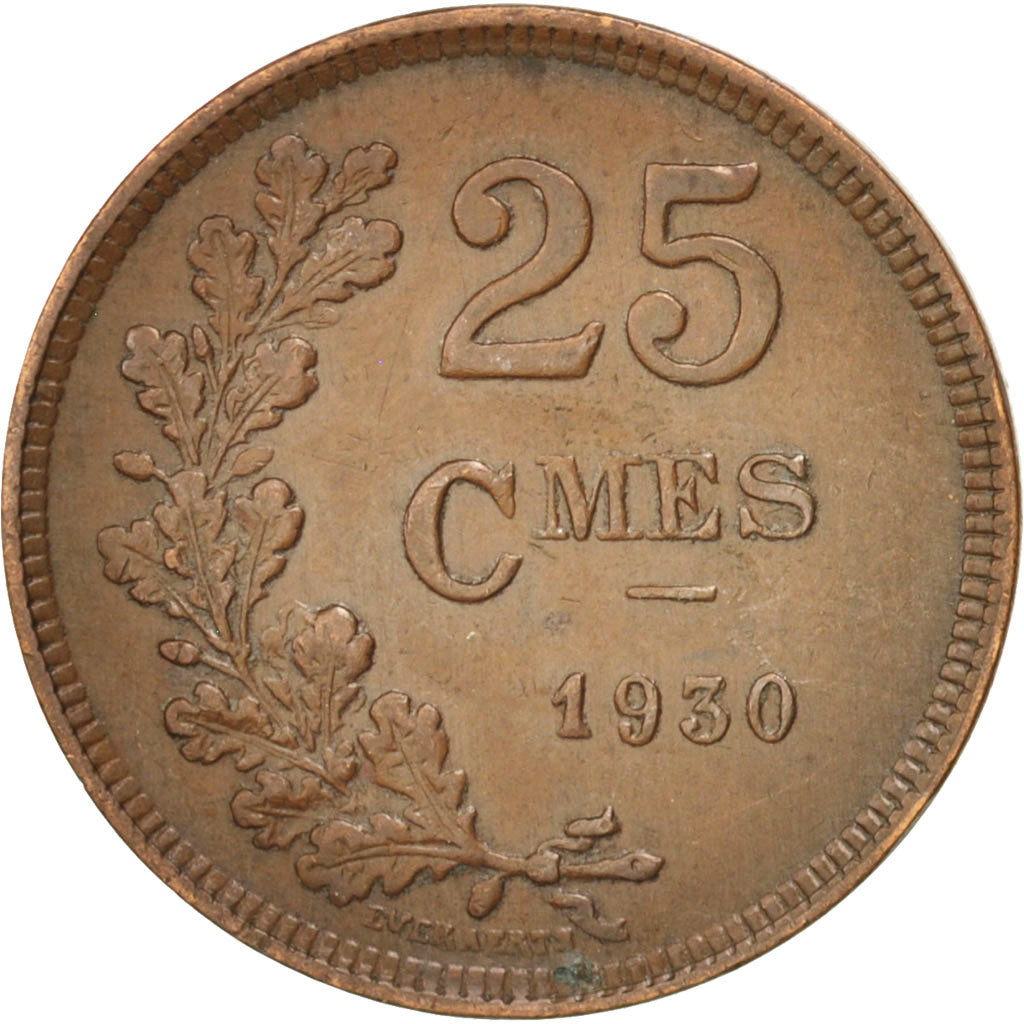 Luxembourg, Charlotte, 25 Centimes, 1930, AU(55-58), Bronze