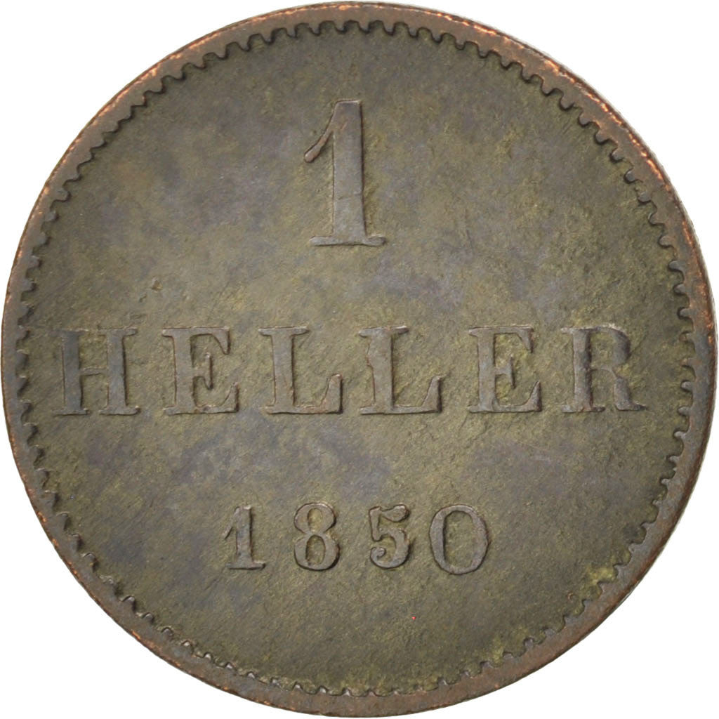 Coin, German States, FRANKFURT AM MAIN, Heller, 1850, VF(30-35), Copper, KM:327