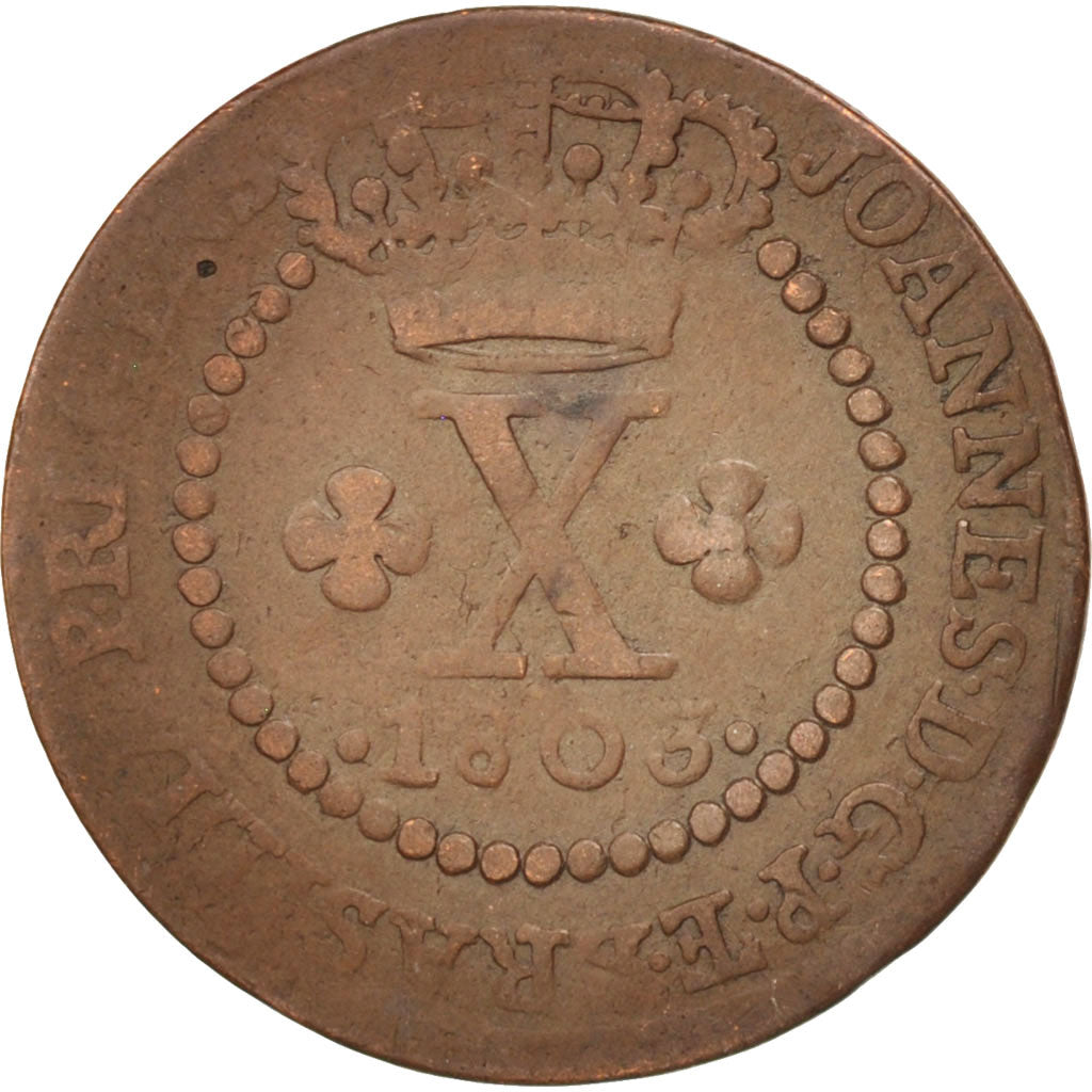 Brazil, Joao, 10 Reis, 1803, Lisbon, VF(30-35), Copper, KM:232.1