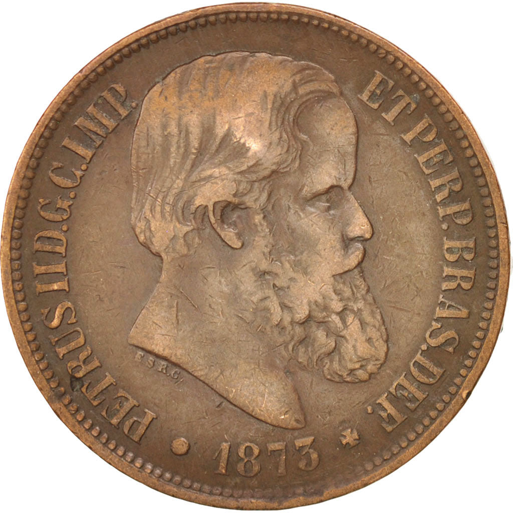 Brazil, Pedro II, 40 Reis, 1873, VF(20-25), Bronze, KM:479