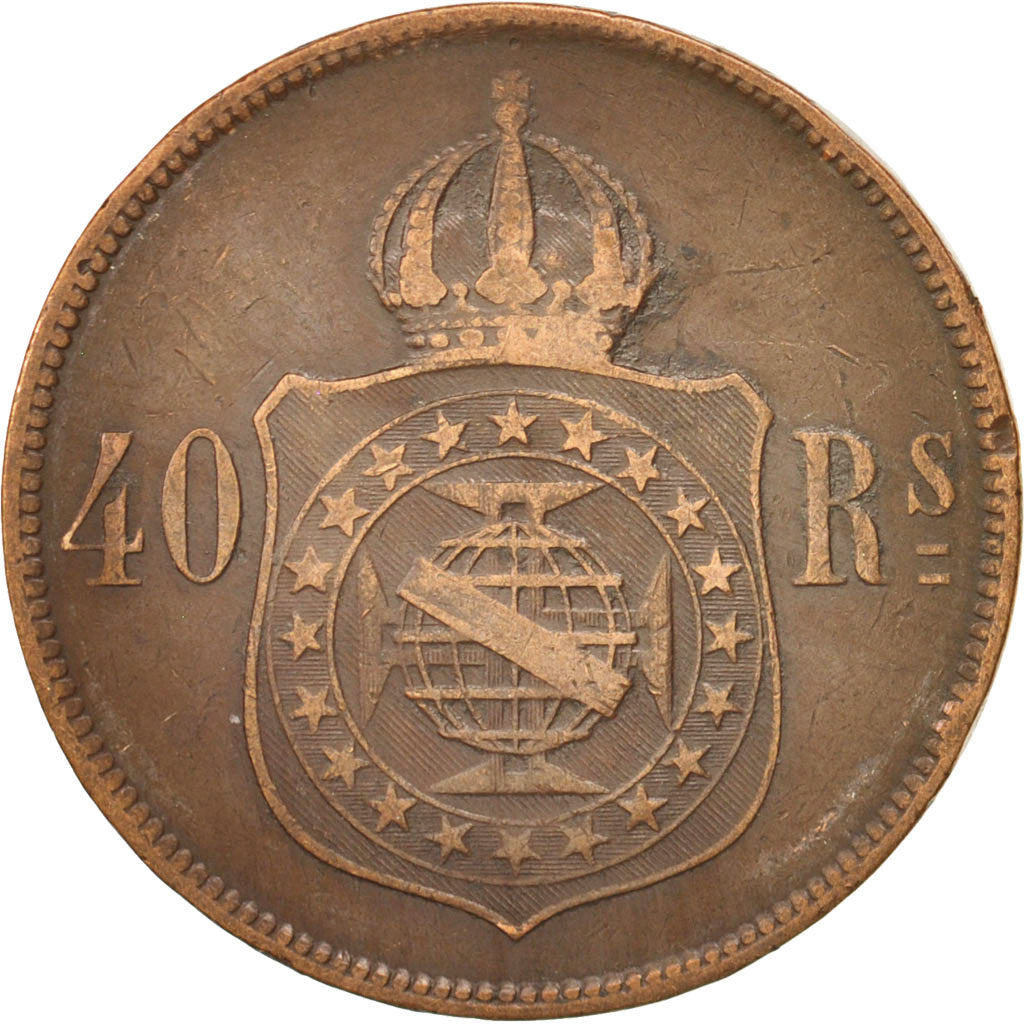 Brazil, Pedro II, 40 Reis, 1873, VF(20-25), Bronze, KM:479