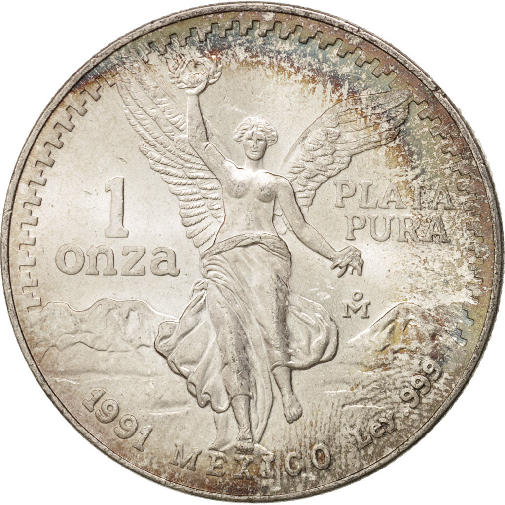 Mexico, Onza, Troy Ounce of Silver, 1991, Mexico City, MS(60-62), Silver