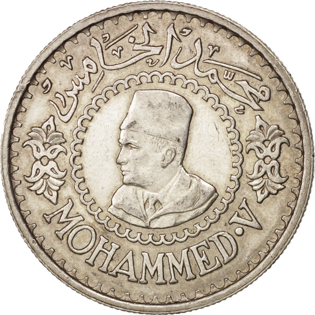 Morocco, Mohammed V, 500 Francs, 1956, Paris, EF(40-45), Silver, KM:54