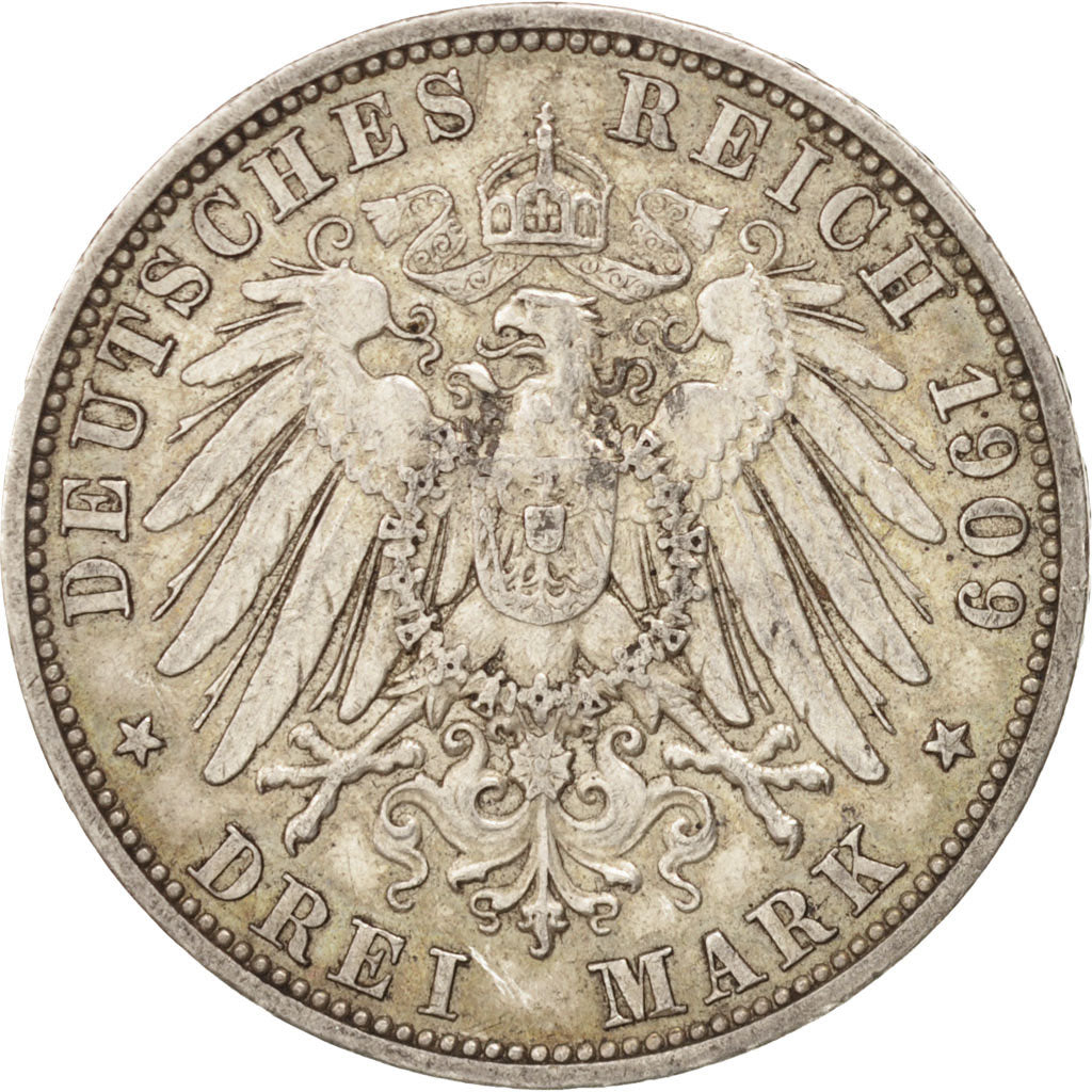 Coin, German States, PRUSSIA, Wilhelm II, 3 Mark, 1909, Berlin, EF(40-45)