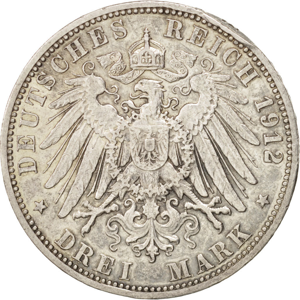 German States, PRUSSIA, Wilhelm II, 3 Mark, 1912, Berlin, VF(30-35), Silver