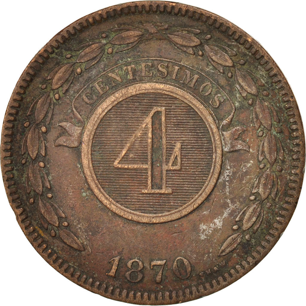 Paraguay, 4 Centesimos, 1870, BB, Rame, KM:4.1