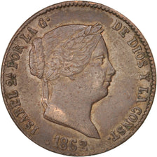 Spain, Isabel II, 25 Centimos, 1862, Segovia, EF(40-45), Copper, KM:615.2