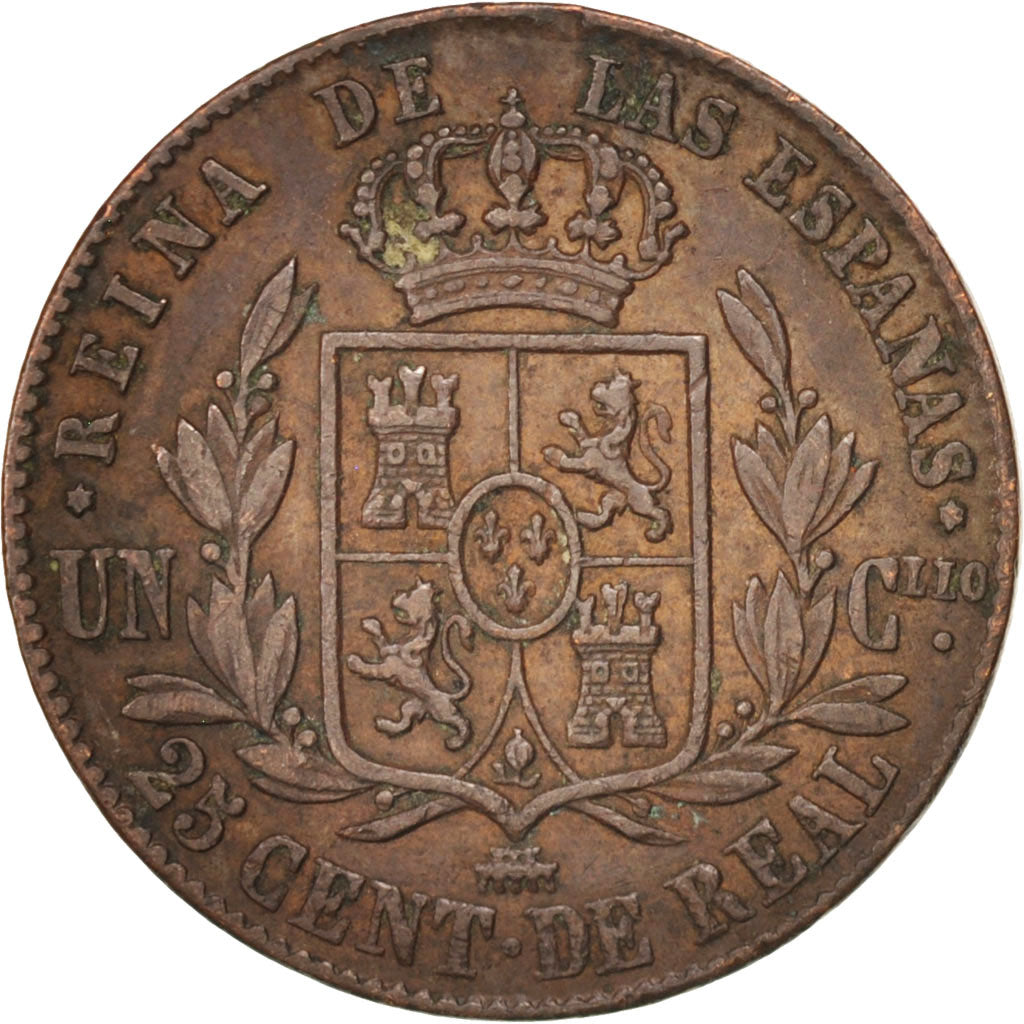 Spain, Isabel II, 25 Centimos, 1862, Segovia, EF(40-45), Copper, KM:615.2