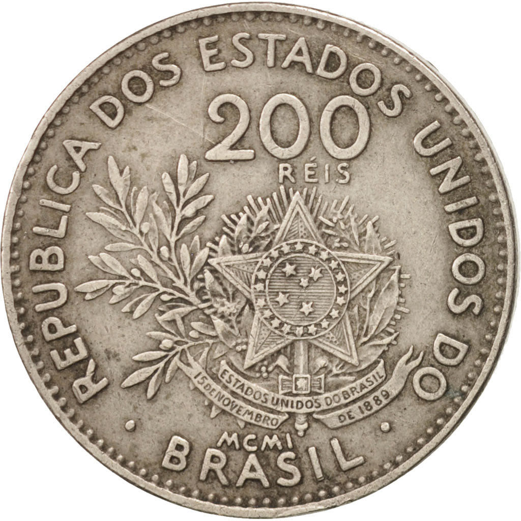 Brazil, 200 Reis, 1901, AU(50-53), Nickel-Silver, KM:Pn184