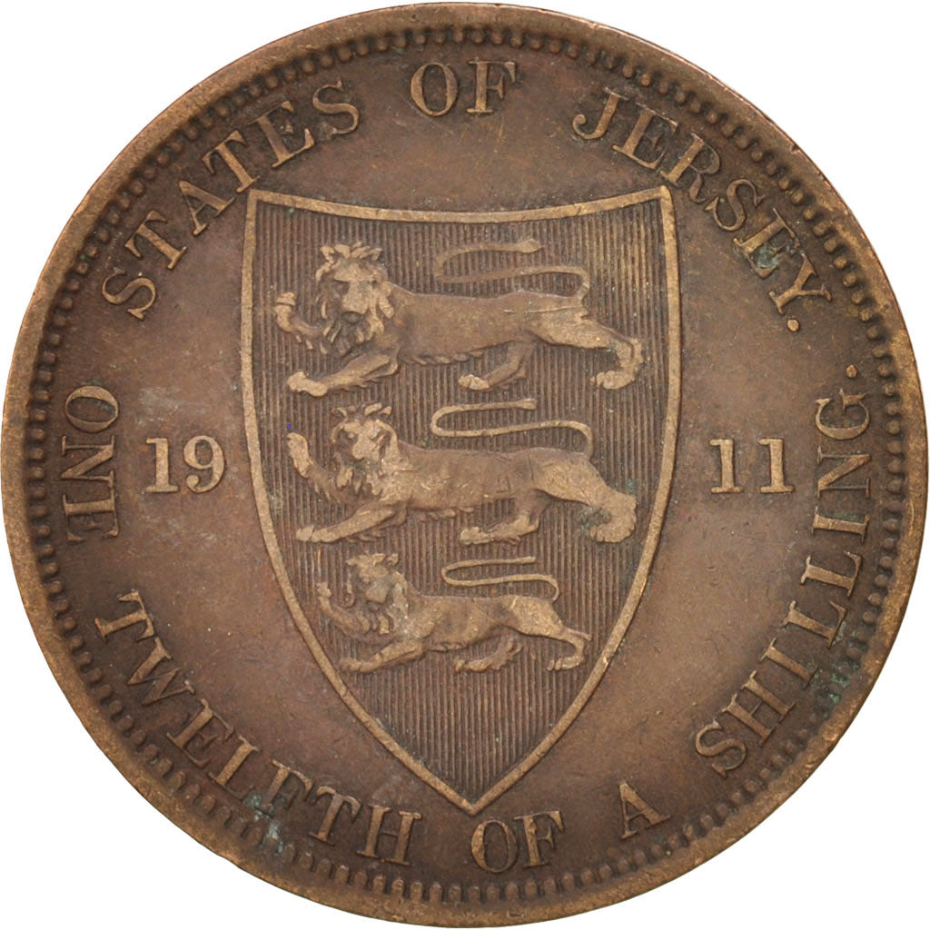 Coin, Jersey, George V, 1/12 Shilling, 1911, VF(30-35), Bronze, KM:12