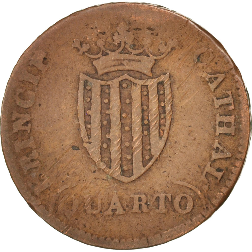 Spain, CATALONIA, Ferdinand VII, Quarto, 1813, Madrid, VF(30-35), Copper, KM:119