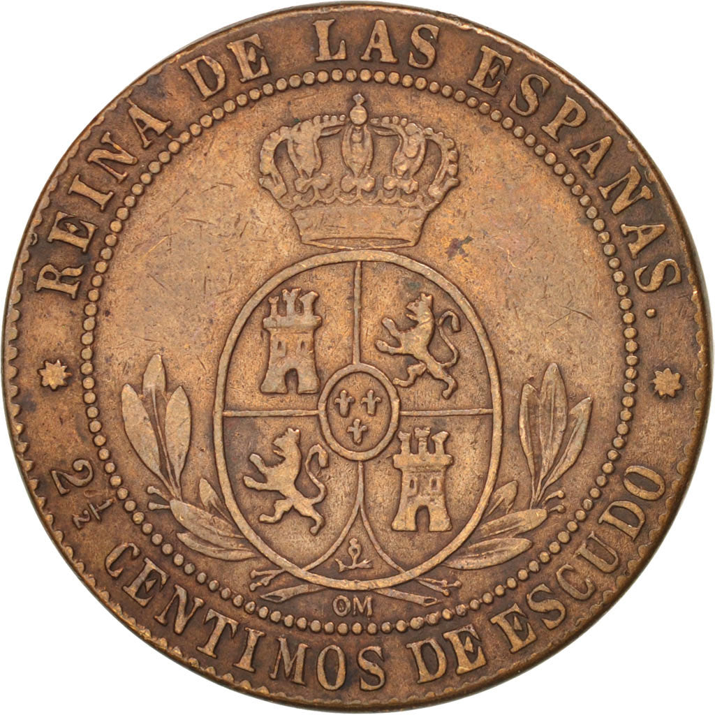 Spain, Isabel II, 2-1/2 Centimos, 1868, Madrid, EF(40-45), Copper, KM:634.2