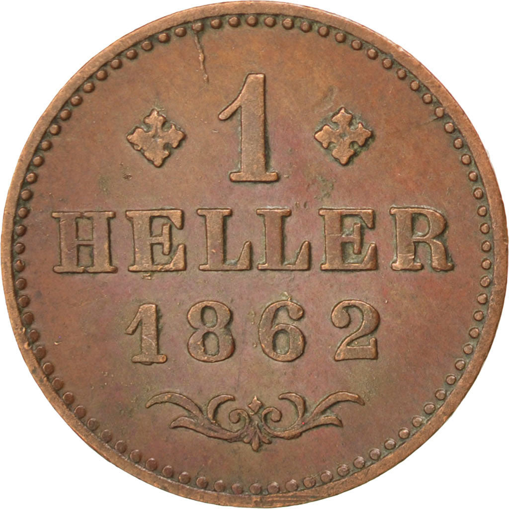 Coin, German States, FRANKFURT AM MAIN, Heller, 1862, EF(40-45), Copper, KM:356