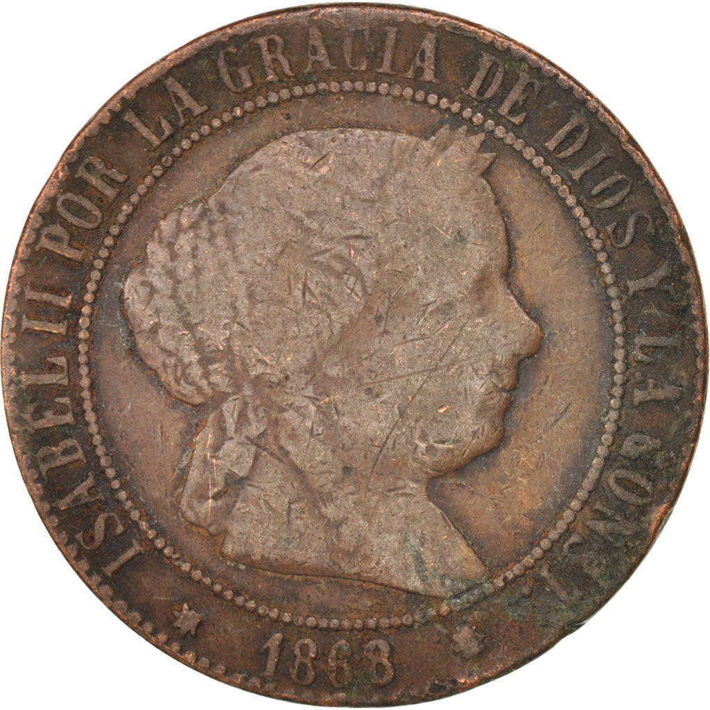 Coin, Spain, Isabel II, 5 Centimos, 1868, VF(20-25), Copper, KM:635.1