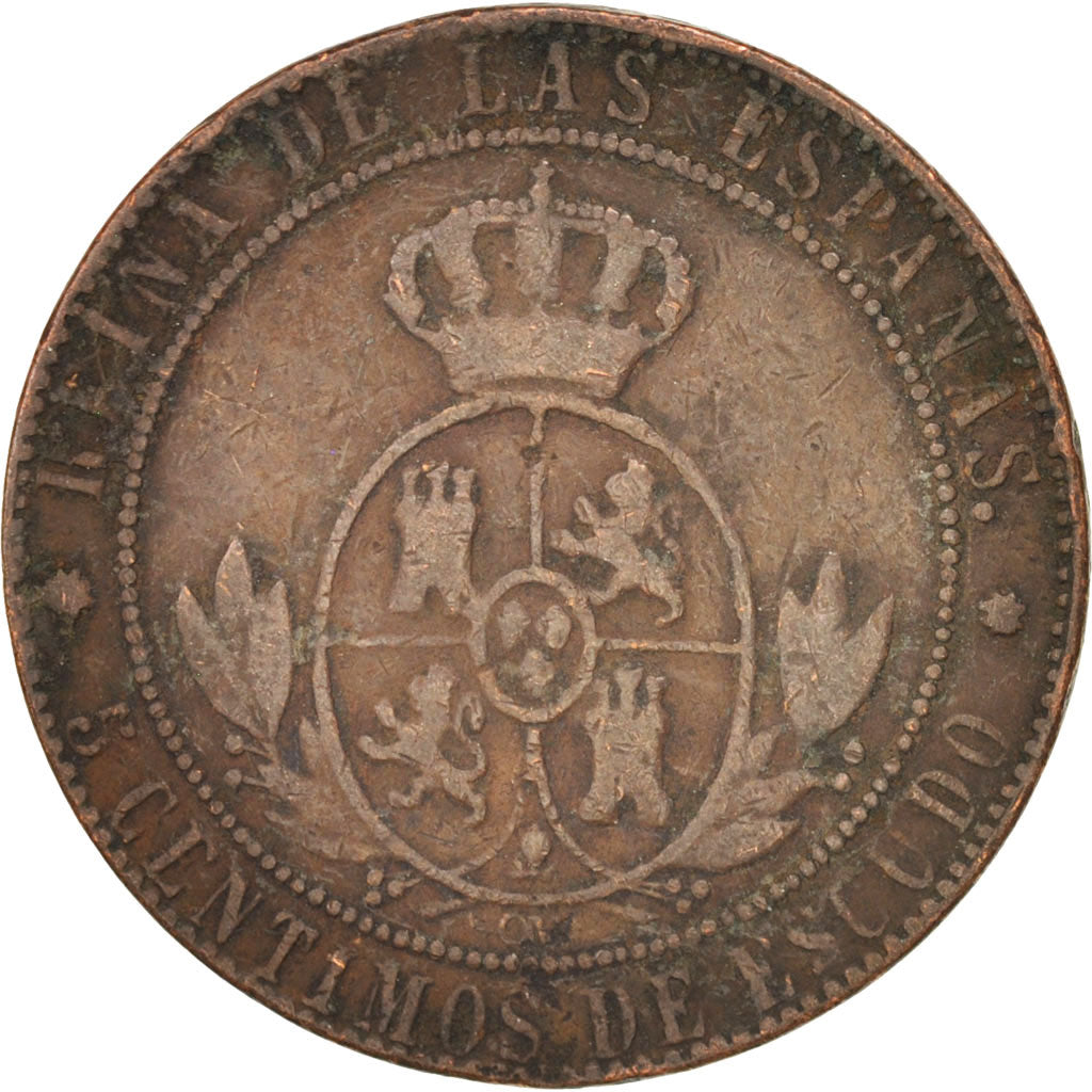 Coin, Spain, Isabel II, 5 Centimos, 1868, VF(20-25), Copper, KM:635.1